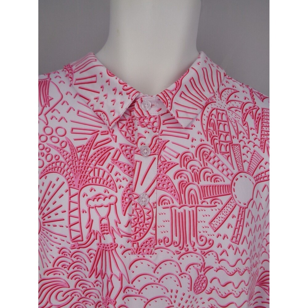 Yatta Golf Shaka Life Polo Shirt Size 3XL Hawaiian Tropical Pink White New